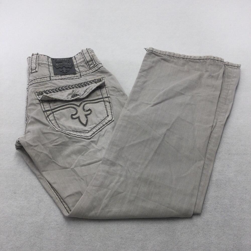 Rock Revival Rocky Boot Jeans Mens 32x30 Gray Wash Bootcut Denim Zip Fly